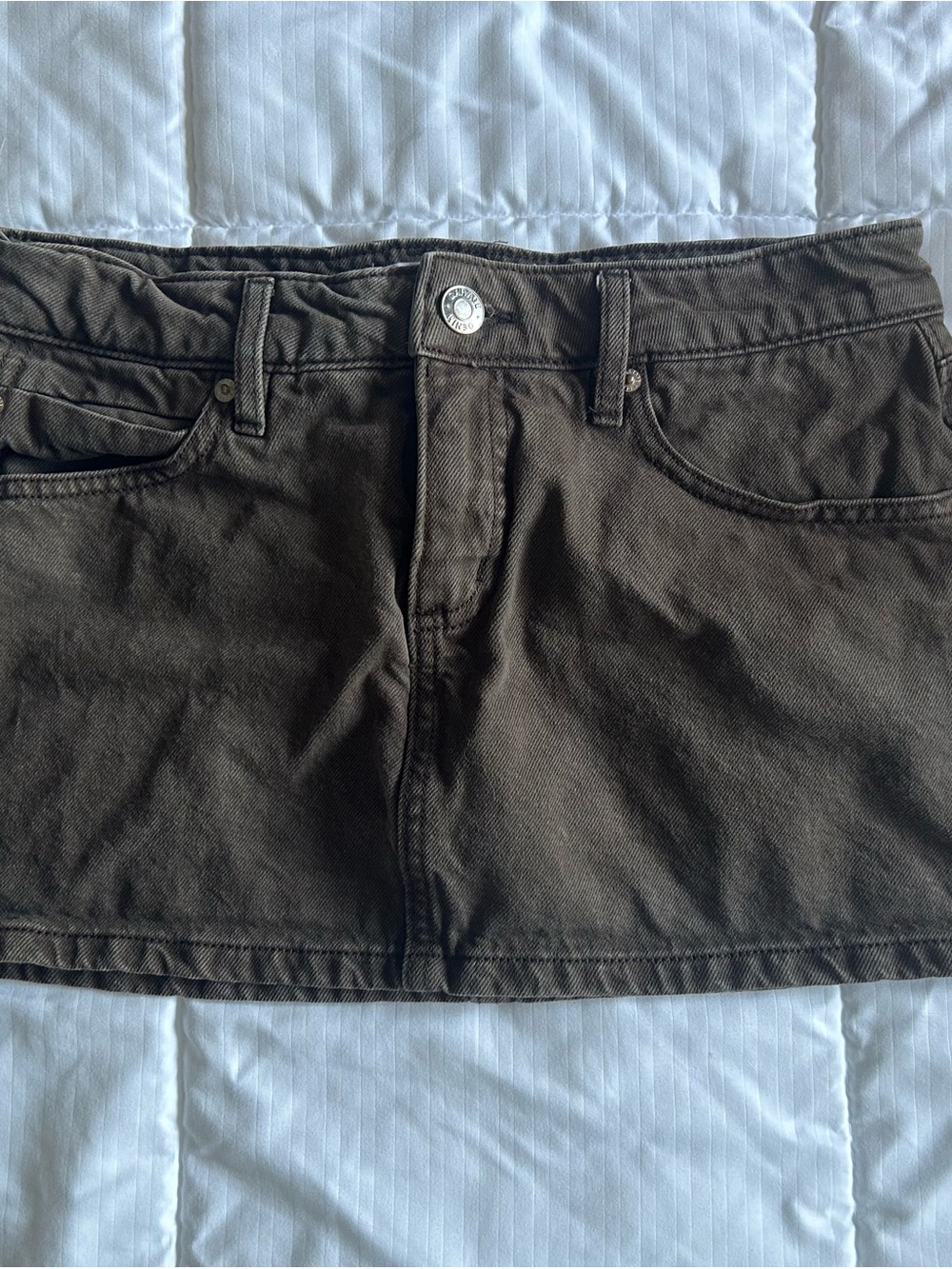 Garage Brown Denim Mini Skirt with Front Pockets